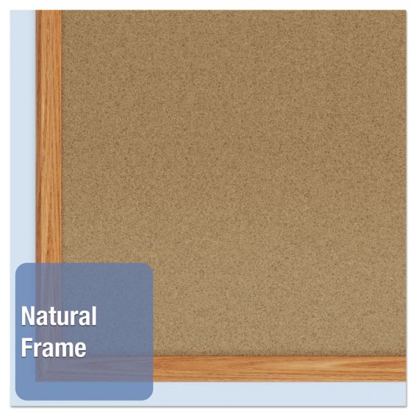 Economy Cork Board with Oak Frame, 48 x 36, Tan Surface, Oak Fiberboard Frame - Image 4