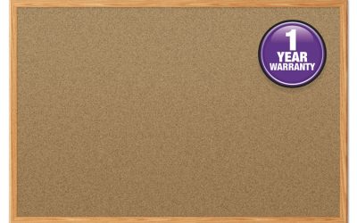Economy Cork Board with Oak Frame, 48 x 36, Tan Surface, Oak Fiberboard Frame