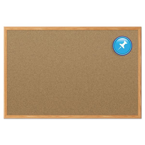 Economy Cork Board with Oak Frame, 48 x 36, Tan Surface, Oak Fiberboard Frame - Image 2