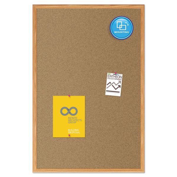 Economy Cork Board with Oak Frame, 48 x 36, Tan Surface, Oak Fiberboard Frame - Image 5
