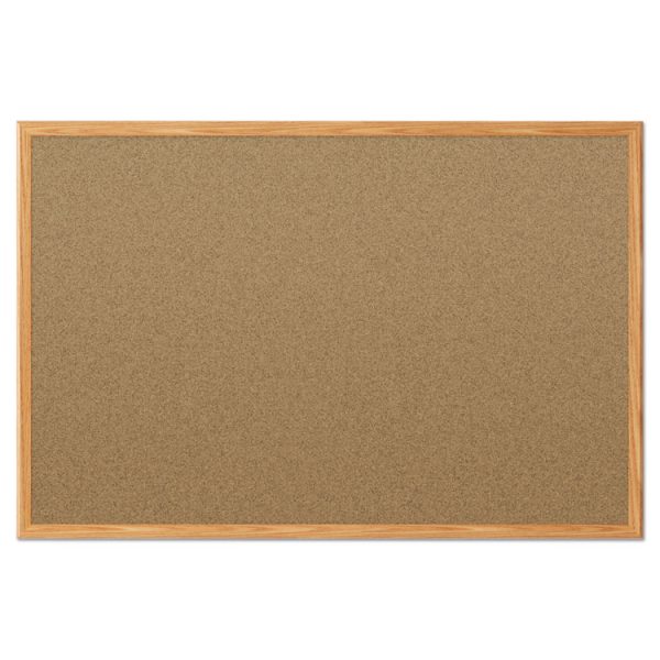 Economy Cork Board with Oak Frame, 48 x 36, Tan Surface, Oak Fiberboard Frame - Image 6