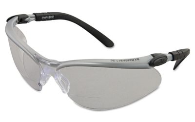 BX Molded-In Diopter Safety Glasses, 1.5+ Diopter Strength, Silver/Black Frame, Clear Lens, 20/Box