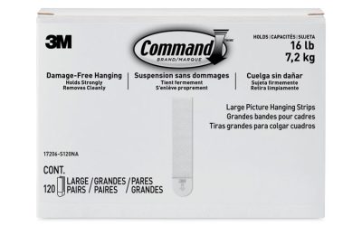 Picture Hanging Strips, Value Pack, Large, Removable, Holds Up To 16 Lbs, 0.75 X 3.65, White, 120 Pairs/pack