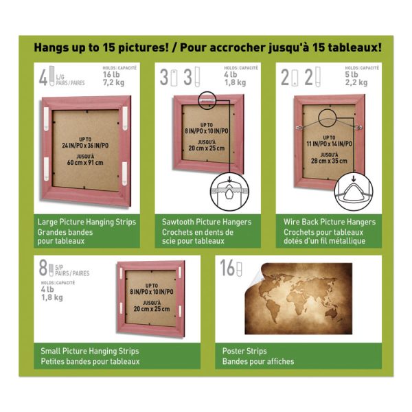 Picture Hanging Kit, Assorted Sizes, Plastic, White/Clear, 1 lb; 4 lb; 5 lb Capacities 38 Pieces/Pack - Image 5