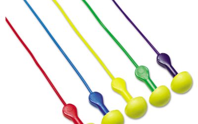 E A R Express Pod Plugs Single-Use Earplugs, Corded, 25 dB NRR, Yellow Plug Tips/Assorted Color Cords and Grips, 100 Pairs