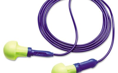 E A R Push-Ins Reusable Earplugs, Corded, 28 dB NRR, Blue/Yellow, 100 Pairs