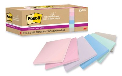 100% Recycled Paper Super Sticky Notes, 3″ x 3″, Wanderlust Pastels, 70 Sheets/Pad, 12 Pads/Pack