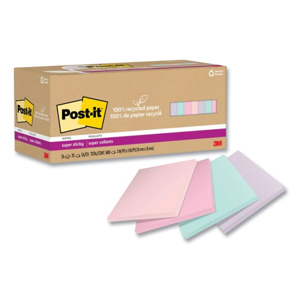 100% Recycled Paper Super Sticky Notes, 3" x 3", Wanderlust Pastels, 70 Sheets/Pad, 24 Pads/Pack - Image 2