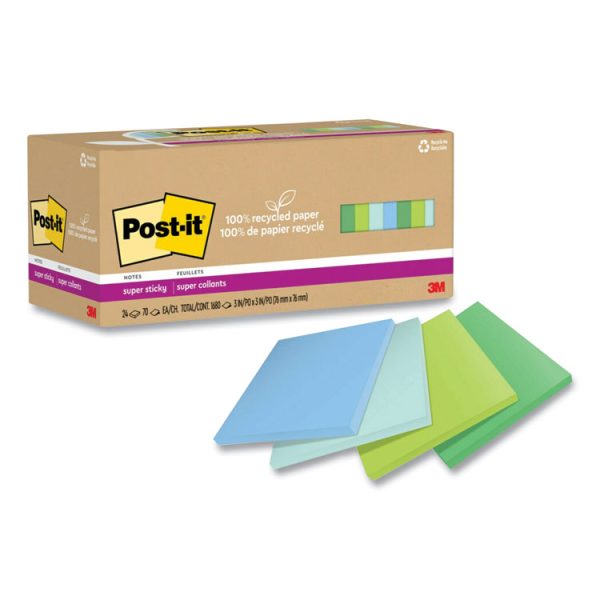 100% Recycled Paper Super Sticky Notes, 3" x 3", Oasis, 70 Sheets/Pad, 24 Pads/Pack - Image 2