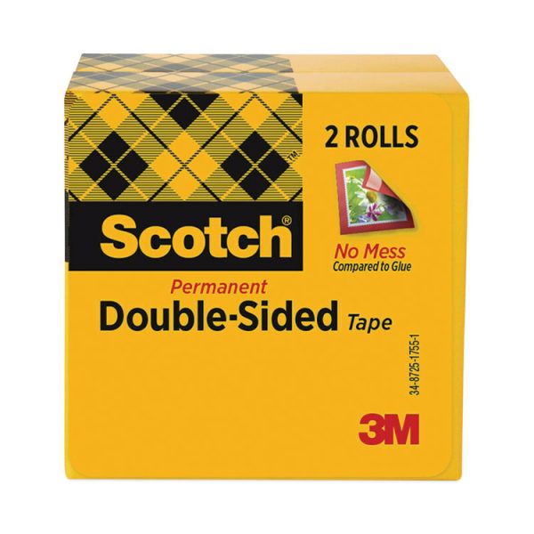 Double-Sided Tape, 3" Core, 0.5" X 36 Yds, Clear, 2/pack - Image 2