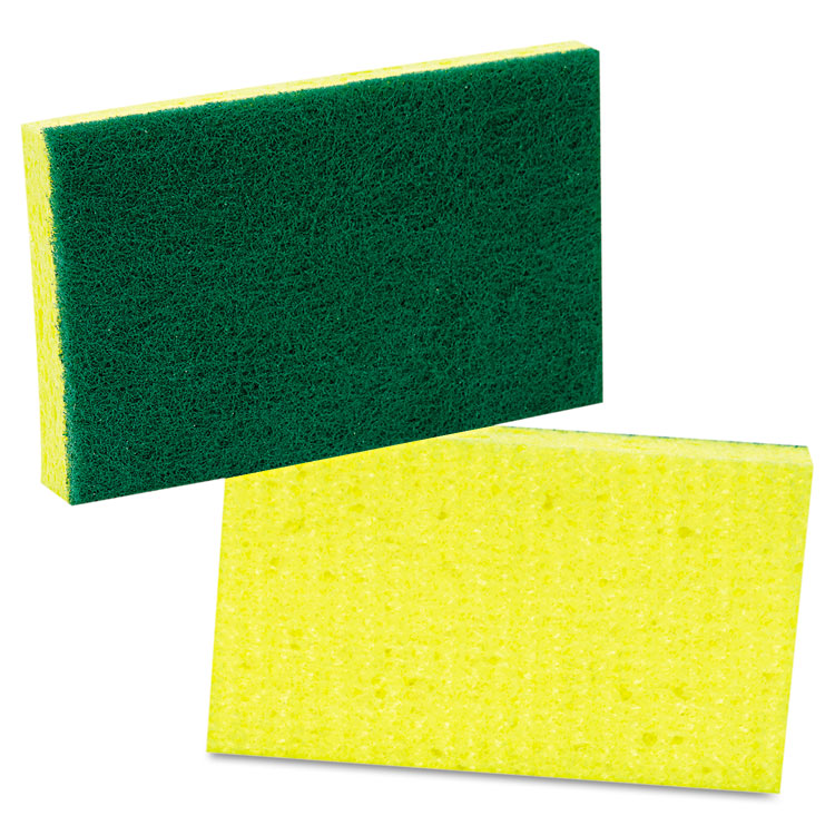 Medium-Duty Scrubbing Sponge, 3.6 X 6.1, 0.7" Thick, Yellow/green, 20/carton - Image 2