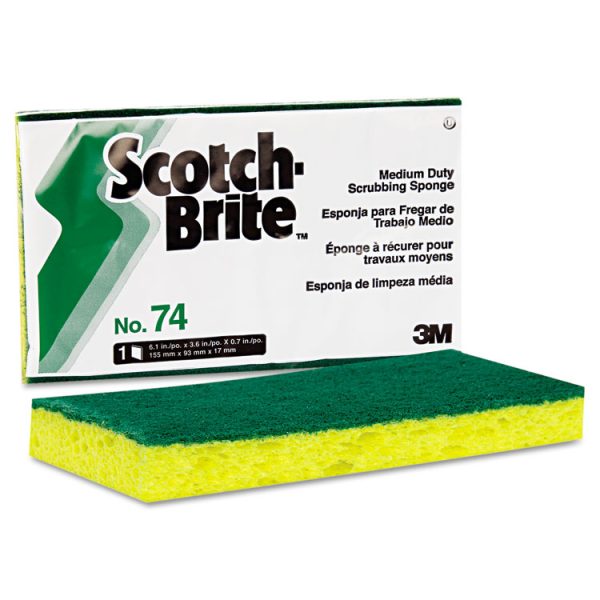 Medium-Duty Scrubbing Sponge, 3.6 X 6.1, 0.7" Thick, Yellow/green, 20/carton - Image 3