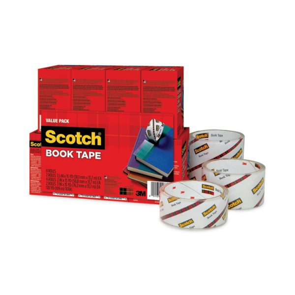 Book Tape Value Pack, 3" Core, (2) 1.5" X 15 Yds, (4) 2" X 15 Yds, (2) 3" X 15 Yds, Clear, 8/pack - Image 5