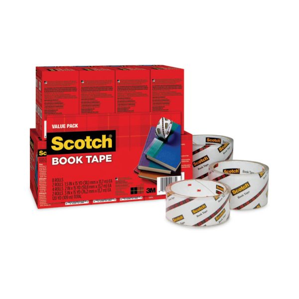 Book Tape Value Pack, 3" Core, (2) 1.5" X 15 Yds, (4) 2" X 15 Yds, (2) 3" X 15 Yds, Clear, 8/pack - Image 6