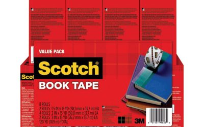 Book Tape Value Pack, 3″ Core, (2) 1.5″ X 15 Yds, (4) 2″ X 15 Yds, (2) 3″ X 15 Yds, Clear, 8/pack