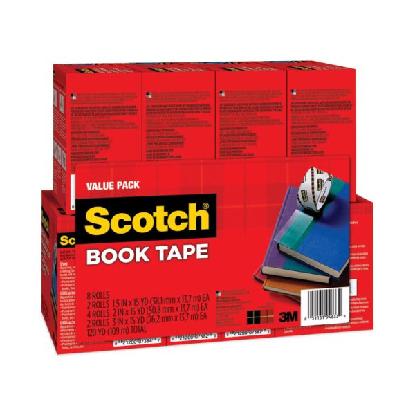 Book Tape Value Pack, 3" Core, (2) 1.5" X 15 Yds, (4) 2" X 15 Yds, (2) 3" X 15 Yds, Clear, 8/pack - Image 3