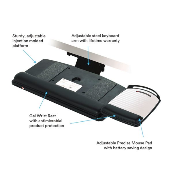 Easy Adjust Keyboard Tray, Highly Adjustable Platform, 23" Track, Black - Image 2