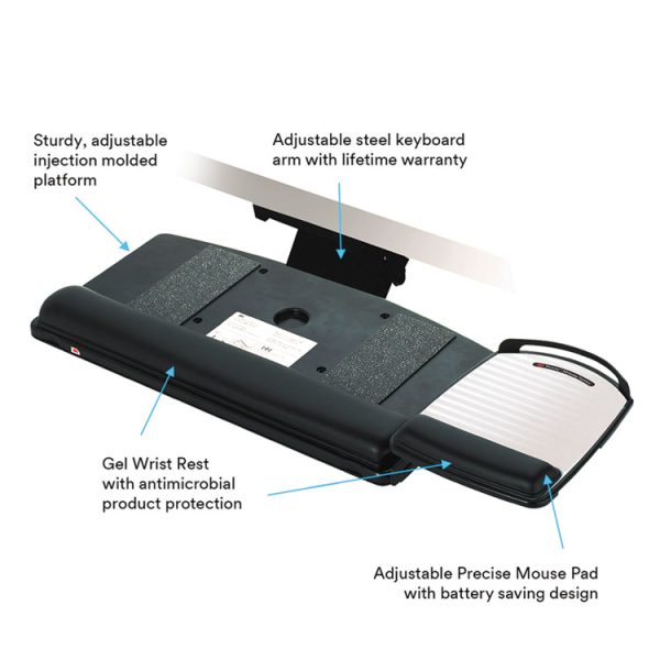 Easy Adjust Keyboard Tray, Highly Adjustable Platform, 23" Track, Black - Image 4