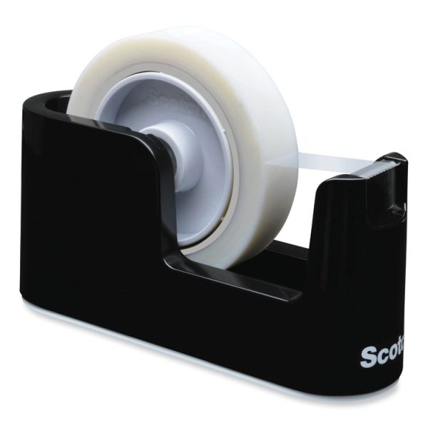 Heavy Duty Weighted Desktop Tape Dispenser with One Roll of Tape, 3" Core, ABS, Black