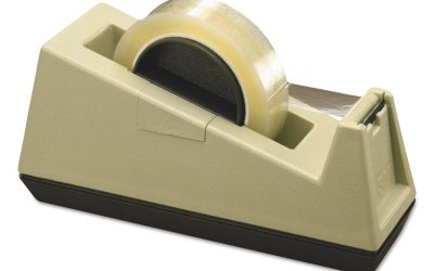 Heavy-Duty Weighted Desktop Tape Dispenser, 3″ Core, Plastic, Putty/brown