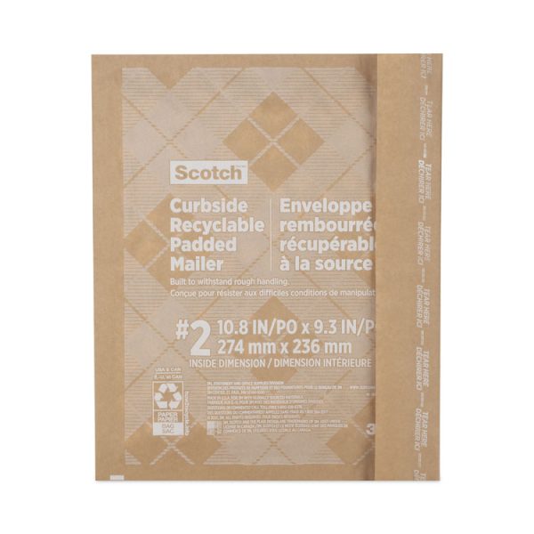 Curbside Recyclable Padded Mailer, #2, Bubble Cushion, Self-Adhesive Closure, 11.25 x 12, Natural Kraft, 100/Carton - Image 2