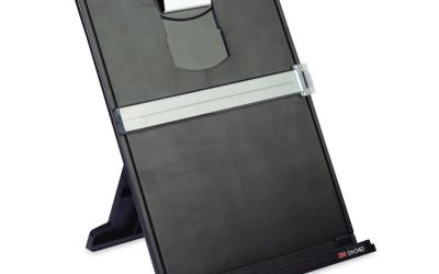 Fold-Flat Freestanding Desktop Copyholder, 150 Sheet Capacity, Plastic, Black/silver Clip