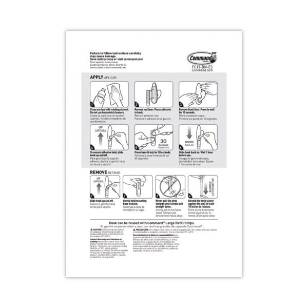 Adhesive Mount Metal Hook, Large, Brushed Nickel Finish, 5 lb Capacity, 2 Hooks and 4 Strips/Pack - Image 10