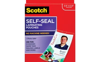 Self-Sealing Laminating Pouches, 12.5 Mil, 2.31″ X 4.06″, Gloss Clear, 25/pack