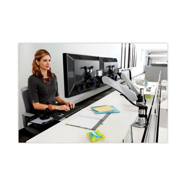 Easy-Adjust Desk Dual Arm Mount For 27" Monitors, 360 Deg Rotation, +90/-15 Deg Tilt, 360 Deg Pan, Silver, Supports 20 Lb - Image 5