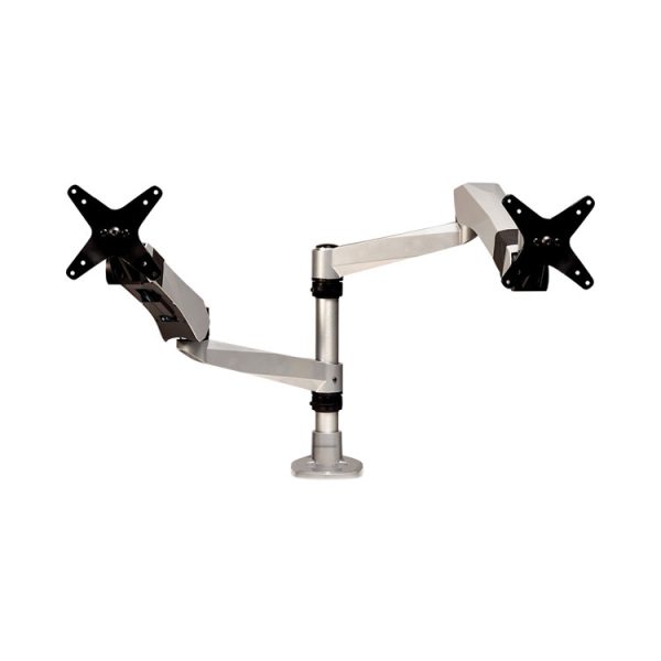 Easy-Adjust Desk Dual Arm Mount For 27" Monitors, 360 Deg Rotation, +90/-15 Deg Tilt, 360 Deg Pan, Silver, Supports 20 Lb - Image 7