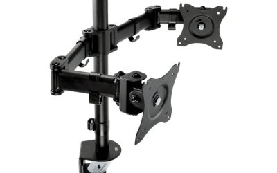 Dual Monitor Mount, For 27″ Monitors, 360 Degree Rotation, +45 Degree/-45 Degree Tilt, 90 Degree Pan, Black, Supports 20 Lb