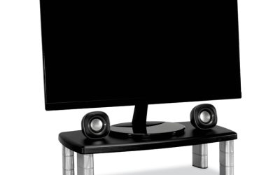 Extra-Wide Adjustable Monitor Stand, 20″ X 12″ X 1″ To 5.78″, Silver/black, Supports 40 Lbs