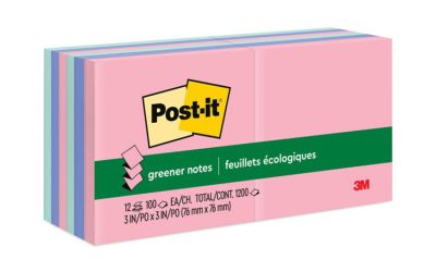 Original Recycled Pop-up Notes, 3 x 3, Sweet Sprinkles Collection Colors, 100 Sheets/Pad, 12 Pads/Pack