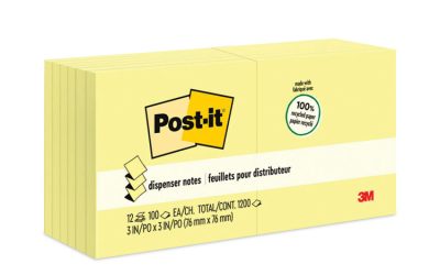 Original Recycled Pop-up Notes, 3″ x 3″, Canary Yellow, 100 Sheets/Pad, 12 Pads/Pack
