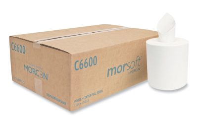 Morsoft Center-Pull Roll Towels, 2-Ply, 6.9″ dia, White, 600 Sheets/Roll, 6 Rolls/Carton