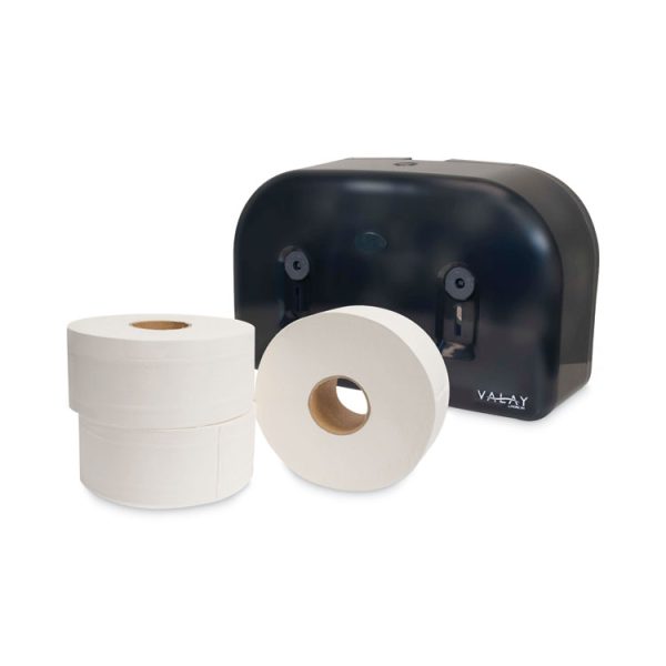 Valay Plastic Mini Jumbo Bath Tissue Dispenser, Two Rolls, 9.75 x 15.87 x 5.25, Black - Image 2