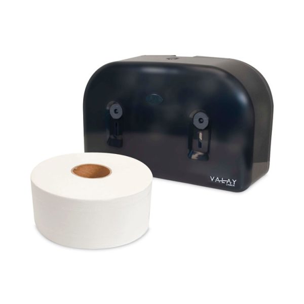 Valay Plastic Mini Jumbo Bath Tissue Dispenser, Two Rolls, 9.75 x 15.87 x 5.25, Black - Image 3