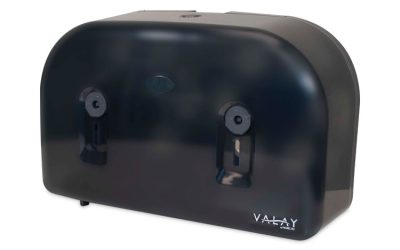Valay Plastic Mini Jumbo Bath Tissue Dispenser, Two Rolls, 9.75 x 15.87 x 5.25, Black