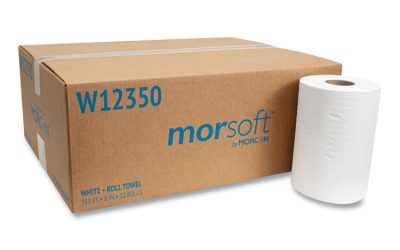 Morsoft Universal Roll Towels, 1-Ply, 8″ x 350 ft, White, 12 Rolls/Carton