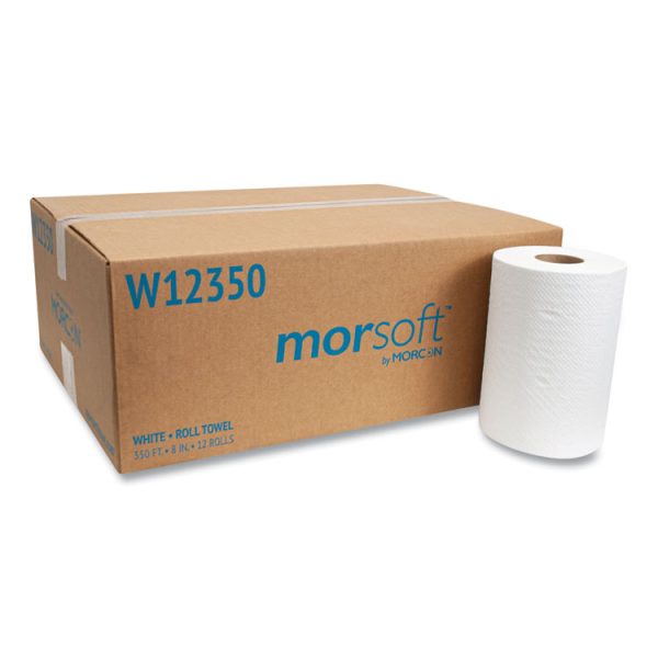 Morsoft Universal Roll Towels, 1-Ply, 8" x 350 ft, White, 12 Rolls/Carton