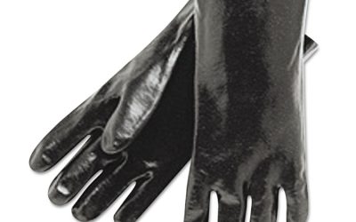 Single Dipped PVC Gloves, Smooth, Interlock Lined, 18″ Long, Large, Black, 12 Pair