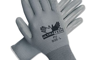 Ultra Tech TaCartonile Dexterity Work Gloves, White/Gray, Large, 12 Pairs