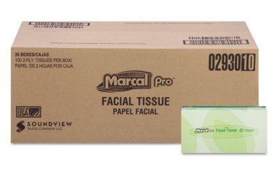 100% Recycled Convenience Pack Facial Tissue, Septic Safe, 2-Ply, White, 100 Sheets/box, 30 Boxes/carton