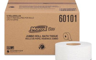 100% Recycled Bathroom Tissue, Septic Safe, 2-Ply, White, 3.3″ x 1,000 ft, 12 Rolls/Carton
