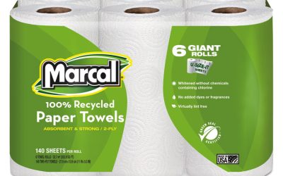 100% Premium Recycled Kitchen Roll Towels, 2-Ply, 11 x 5.5, White, 140/Roll, 24 Rolls/Carton