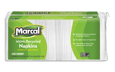 100% Recycled Luncheon Napkins, 11.4 X 12.5, White, 400/pack, 6pk/ct