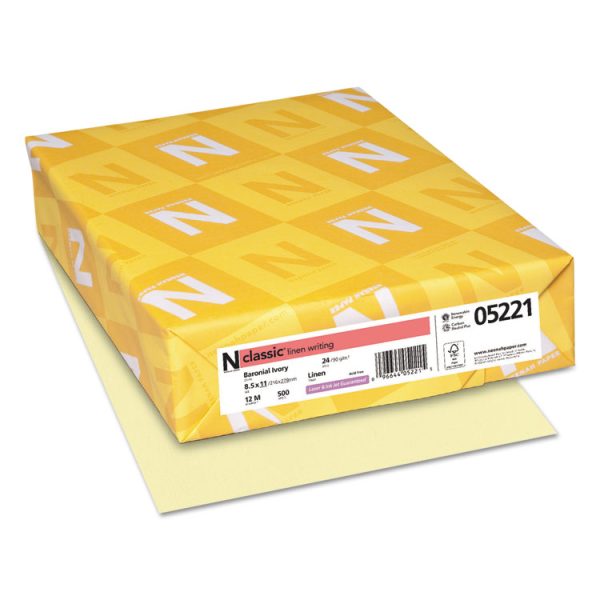 CLASSIC Linen Stationery, 24 lb Bond Weight, 8.5 x 11, Baronial Ivory, 500/Ream