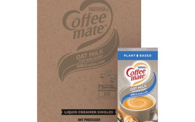 Plant-Based Oat Milk Liquid Creamers, Natural Vanilla, 0.38 oz Mini Cups, 50/Box, 4 Boxes/Carton