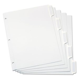 Custom Label Tab Dividers With Self-Adhesive Tab Labels, 5-Tab, 11 X 8.5, White, 25 Sets