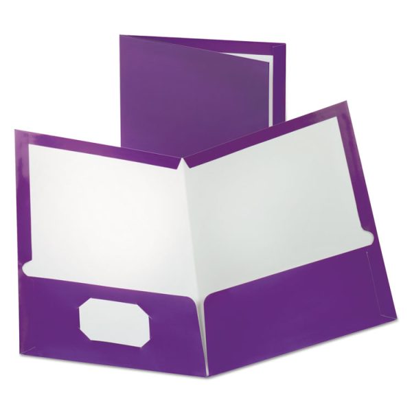 Two-Pocket Laminated Folder, 100-Sheet Capacity, 11 X 8.5, Metallic Purple, 25/box